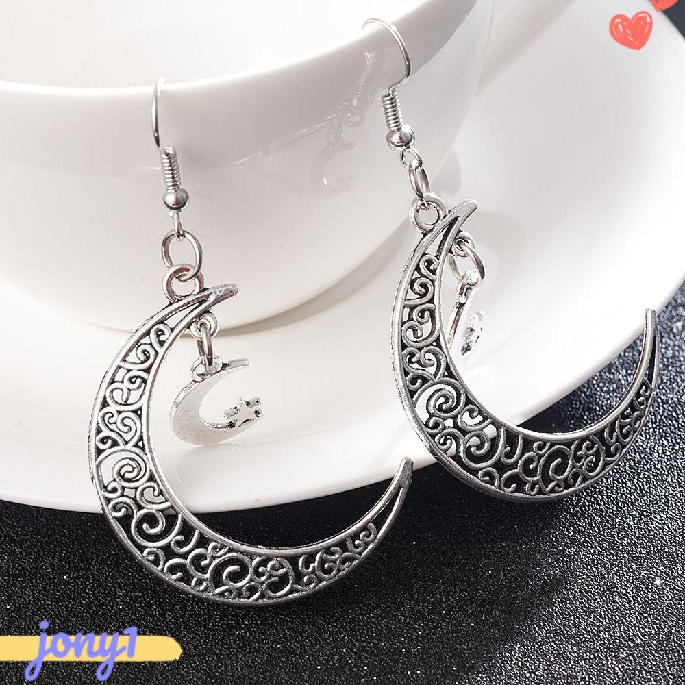 Bông Tai Hình Mặt Trăng Và Ngôi Sao Sang Trọng Phong Cách Retro