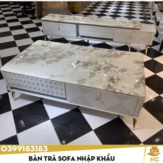 Combo bàn trà + kệ tivi nhập khẩu mặt đá pandora - Cao Cấp