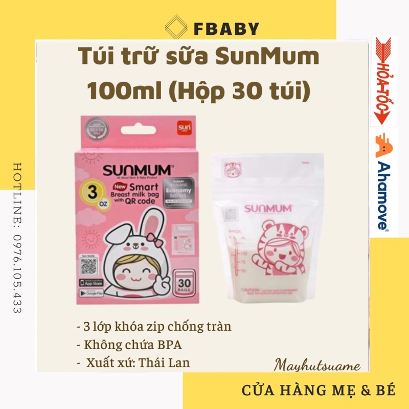 Túi Trữ Sữa Sunmum Thái Lan Mẫu Mới 100ml và 250ml - 3 Khoá Zip Chống Tràn - Free BPA An Toàn Cho Bé