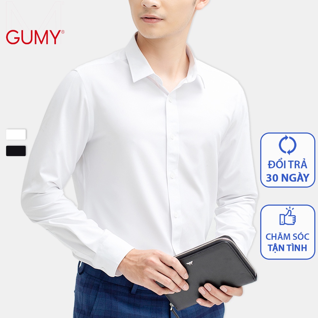 Áo Sơ Mi Trắng Đen Nam Tay Dài GUMY SM008TD Công Sở Đẹp dáng ôm, vải chéo không nhăn, thấm hút mồ hôi tốt