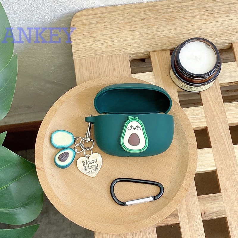 Soundpeats Free2 Classic Case Cute Avocado cartoon Ring Chain Rope Earphone Case Silicone Shockproof Protect Box