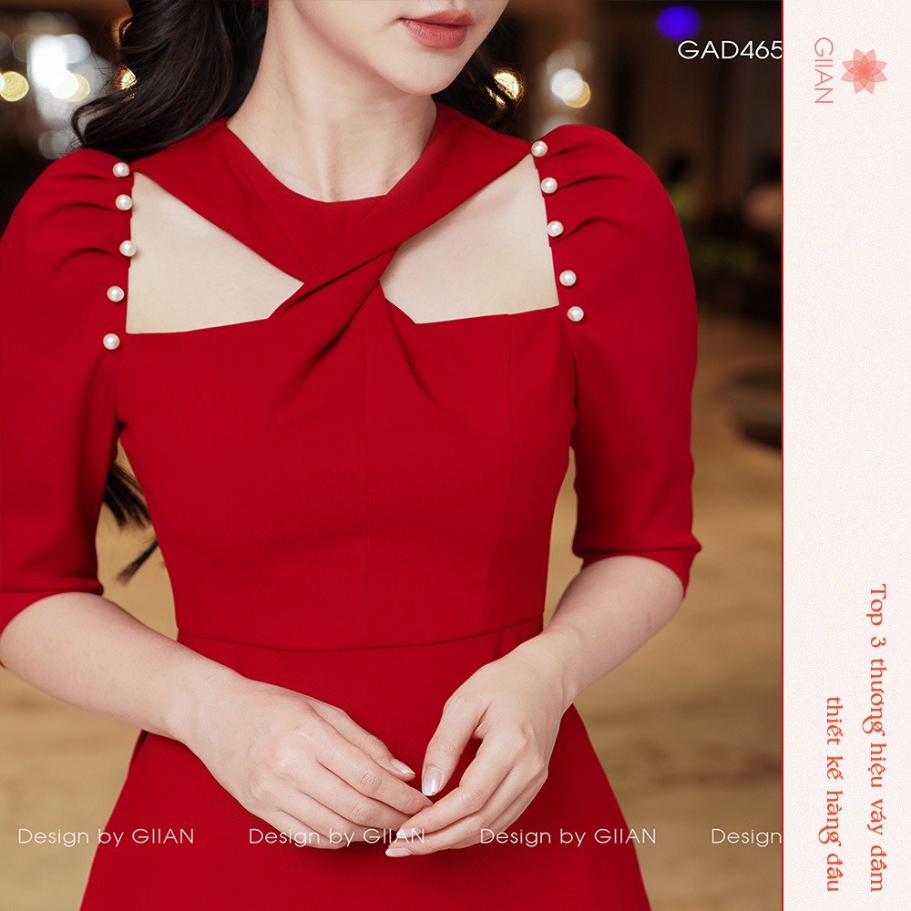 Áo Dài Cách Tân Nữ Cô Chéo Xếp Ly Tai Vai Phồng