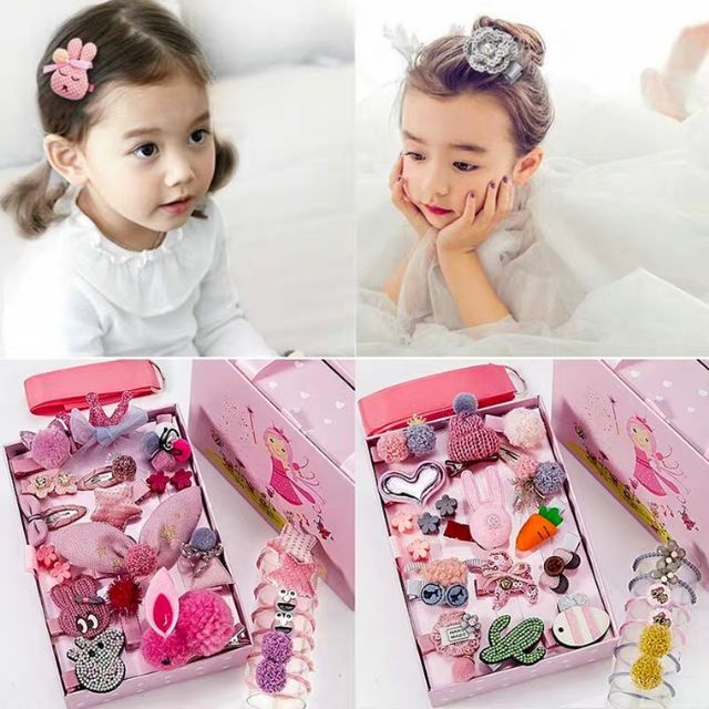 Hộp, Sét 24 Món, Chi Tiết Kẹp Nơ, Dây Buộc Tóc Cho Bé Gái (Tặng kèm hộp có quai xách)