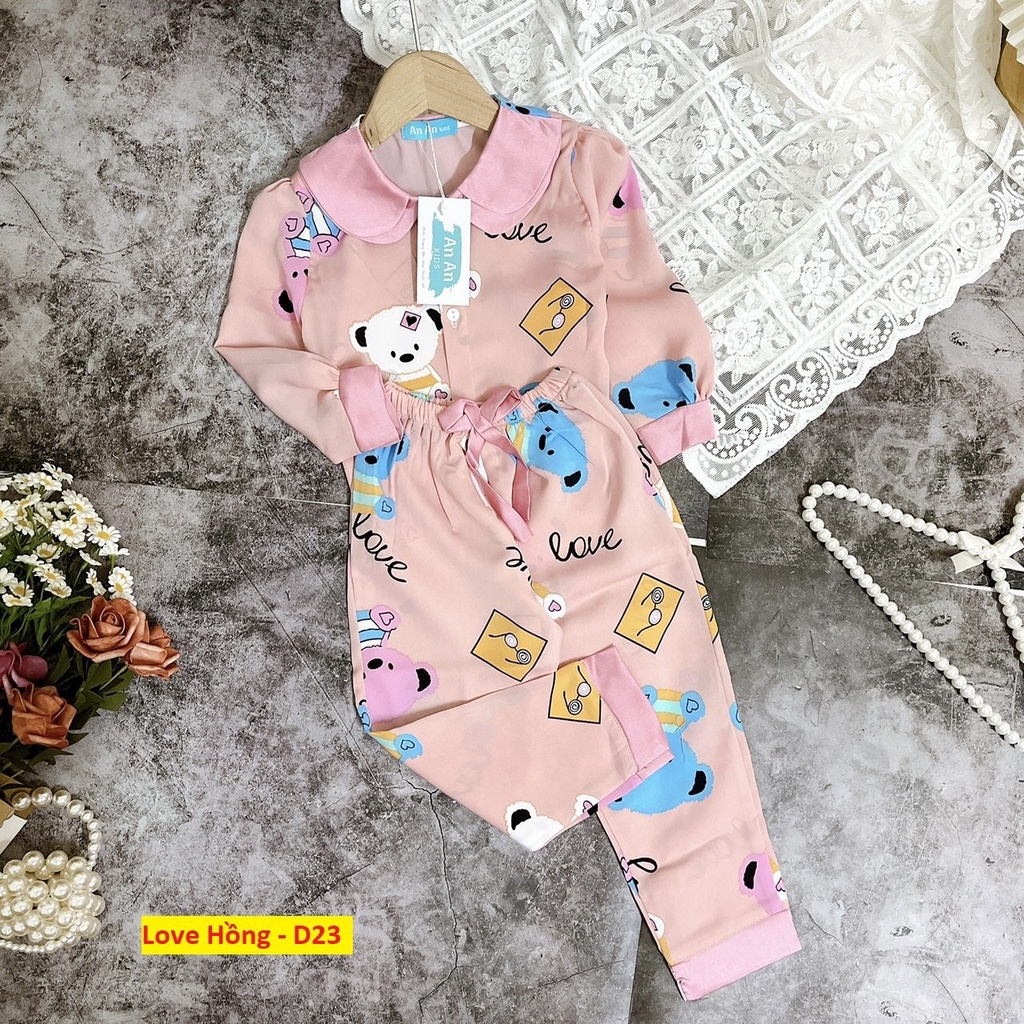 Đồ Bộ Bé Gái Mặc Nhà dài tay cao cấp Pijama Lụa Cao Cấp Cho Bé