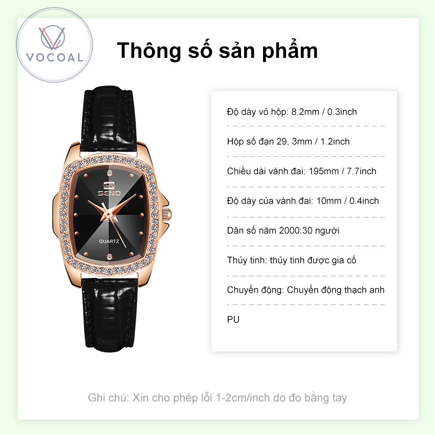 Vocoal Đồng hồ nữ Đồng hồ thạch anh thời trang Casuals Đồng hồ dây đeo PU Đồng hồ mặt vuông retro