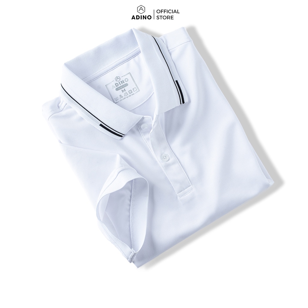 Áo thun có cổ nam nữ màu trắng phối viền ADINO vải polyester cotton mềm không bai xù dáng slimfit trẻ trung APN05