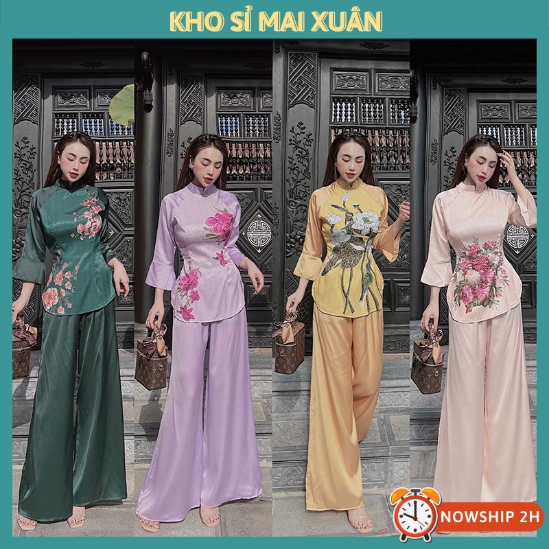 Bộ Đi Lễ Chùa Nữ - Đồ Lam Đi Chùa Lụa Đũi Cao Cấp Họa Tiết-Kho Sỉ Mai Xuân