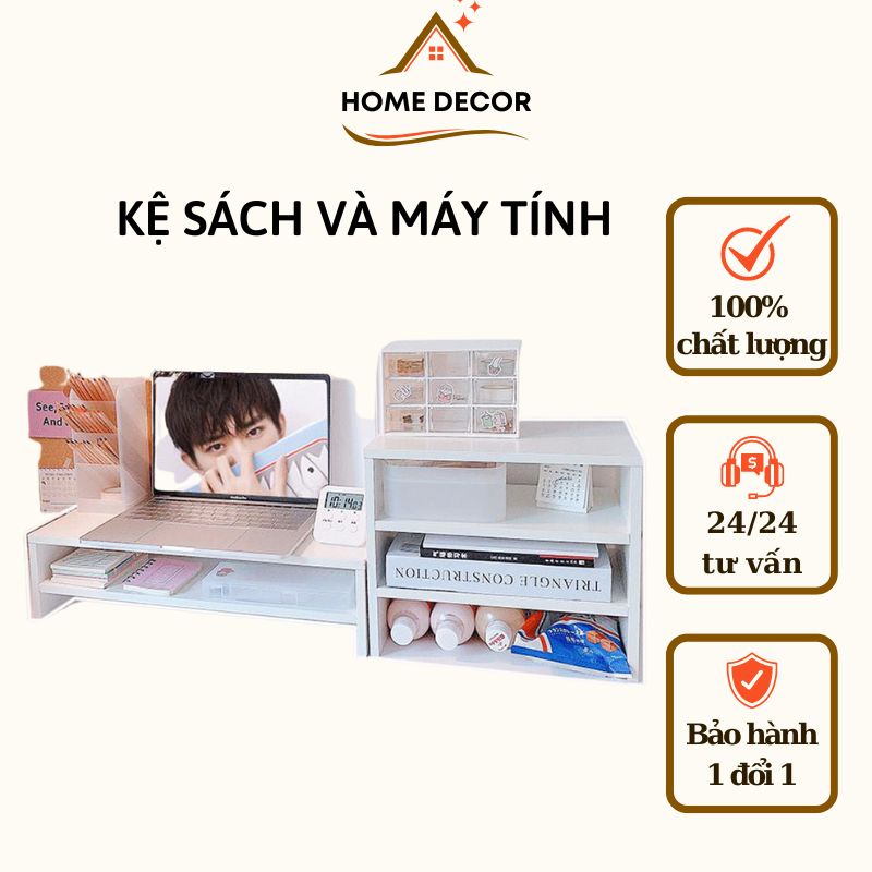 Kệ Sách Để Bàn - Combo 2 Kệ Đa Năng và Máy Tính 1 Tầng Lắp Ráp Tiện Lợi