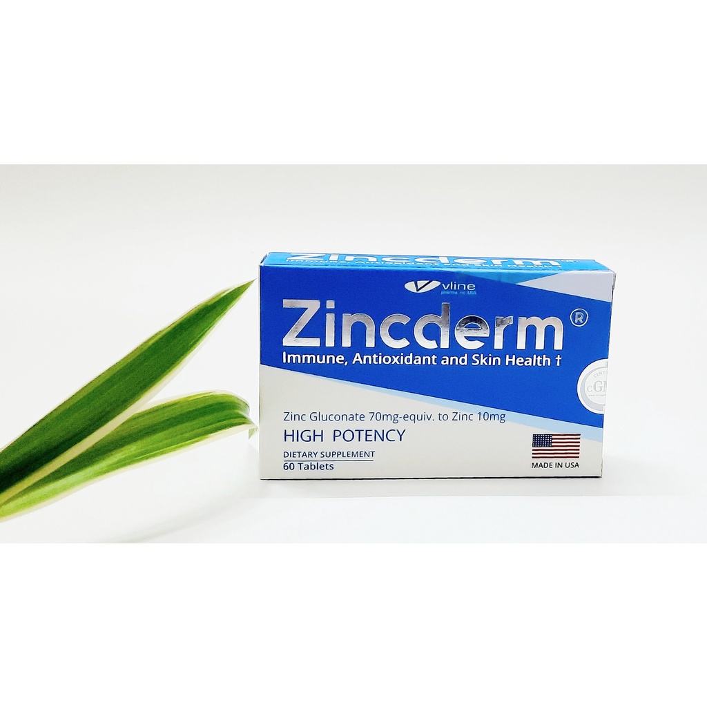 Hộp 60 viên ZINCDERM nhập khẩu từ Mỹ bổ sung kẽm, giảm mụn trứng cá, rụng tóc, kém ăn, tăng cường hệ miễn dịch