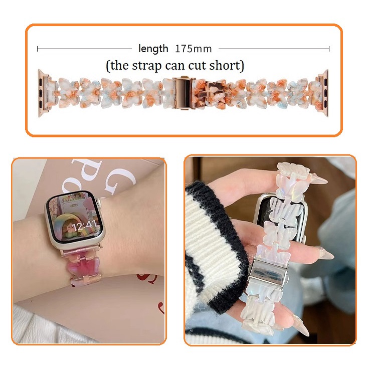 Dây Đeo Đồng Hồ Bằng Resin Trong Suốt Hình Bướm Kích Thước 49mm 38mm 40mm 41mm 45mm 42mm 44mm Thiết Kế Mới Cho Series 8 7 se 6 5 4 3 2 1