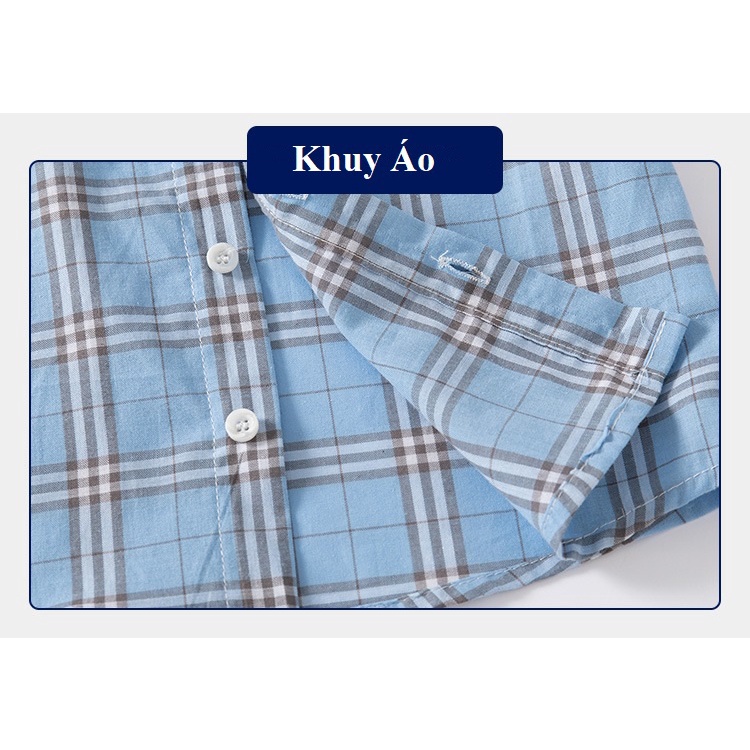 Áo sơ mi bé trai cộc tay mùa hè kẻ sọc cho trẻ em SKIDS