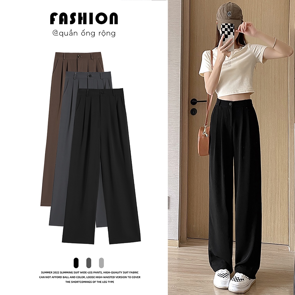 Quần ống rộng lưng cao culottes cạp sau có chun