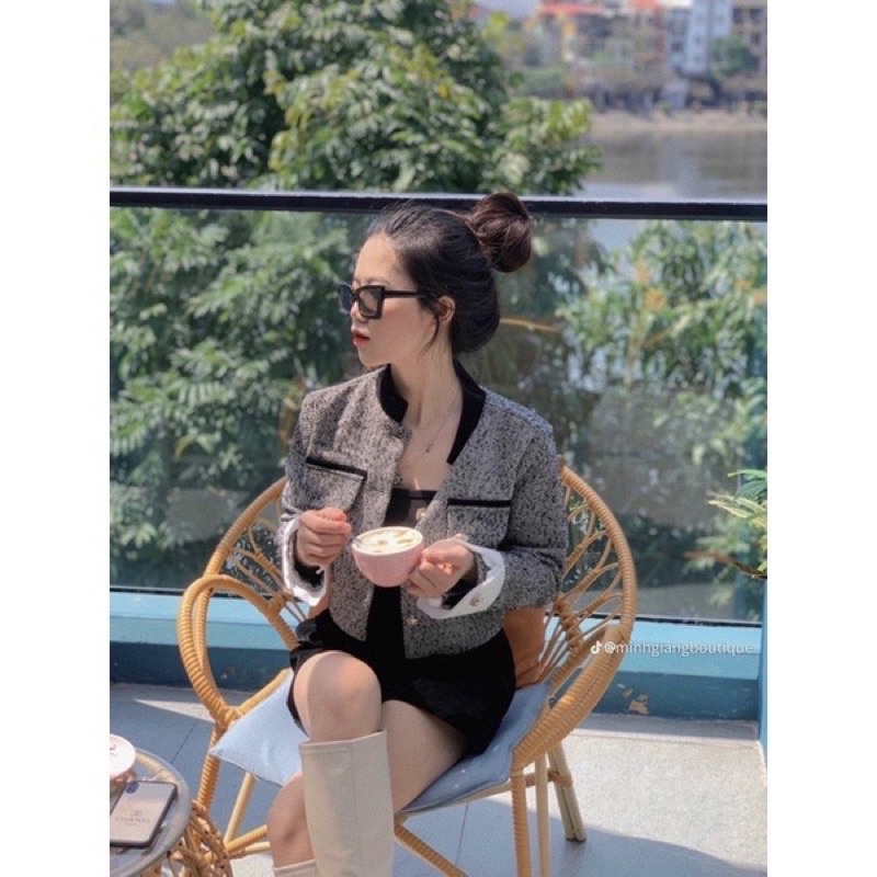 : Áo Dạ Tweed Tiêu Phối Tay Sơ Mi 2 Lớp,  Cúc Đồng, Siêu Sang Chảnh Đủ Size Có Ảnh Thật