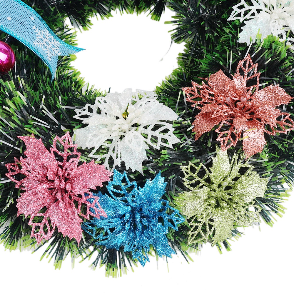 Set 5 Bông Hoa Nhân Tạo Lấp Lánh Trang Trí Giáng Sinh / Năm Mới