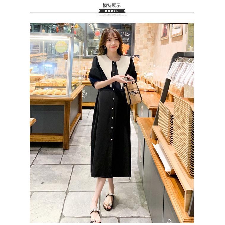 Váy Bầu dáng xuông cổ bèo-VB 15 90- tay bồng bo chun, phong cách tiểu thưHàng loại 1phù hợp đi làm , đi chơi