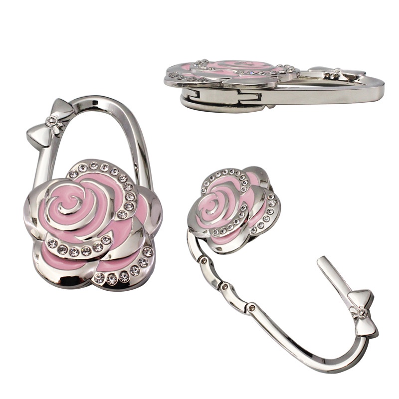 Móc Treo Túi Xách Hình Hoa Hồng Bằng Pha Lê Có Thể Gập Lại Trang Trí Nhà Cửa