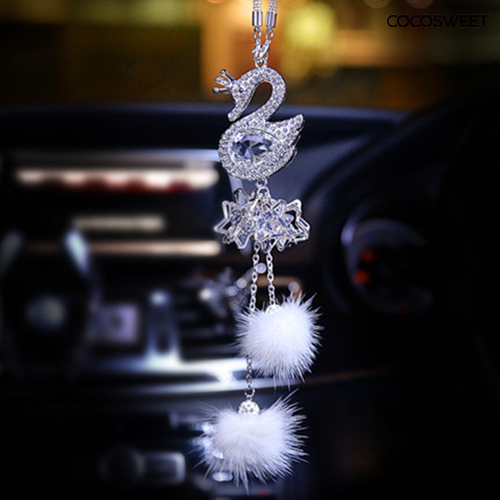 Phụ Kiện Treo Trang Trí Nội Thất Xe Hơi Hình Thiên Nga Đính Pha Lê Giả