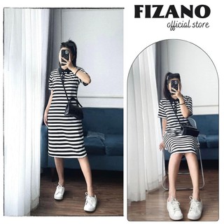 Váy đầm polo nữ kẻ ngang cổ bẻ siêu phẩm dáng suông dễ mặc fizano