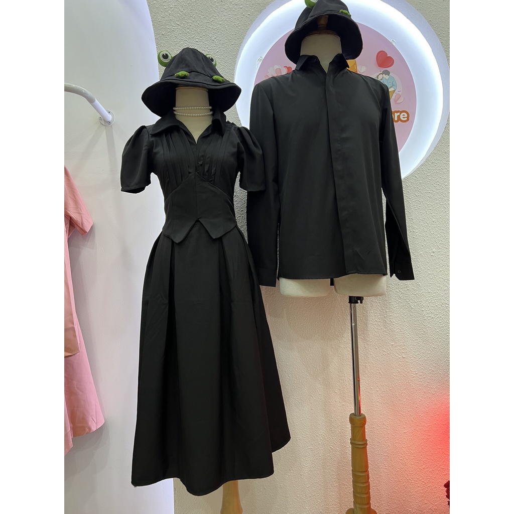 Áo váy đôi đen xếp ly eo phối độc đáo vải dày dặn thanh lịch - Tiệm Đồ Đôi | Forever Couple Store