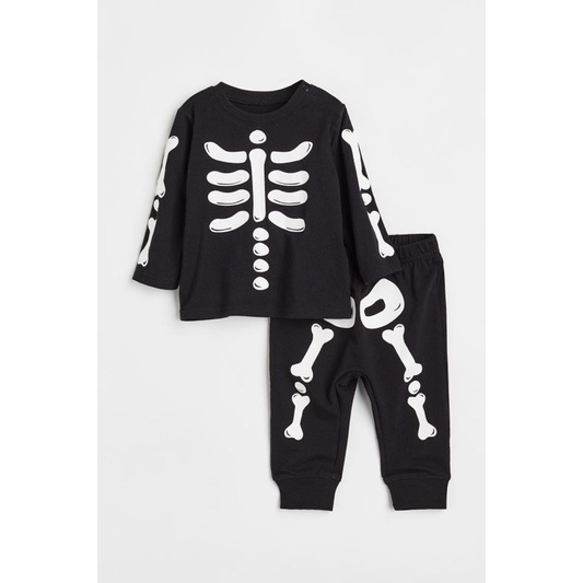 Bộ cotton dài tay hình xương bé trai
