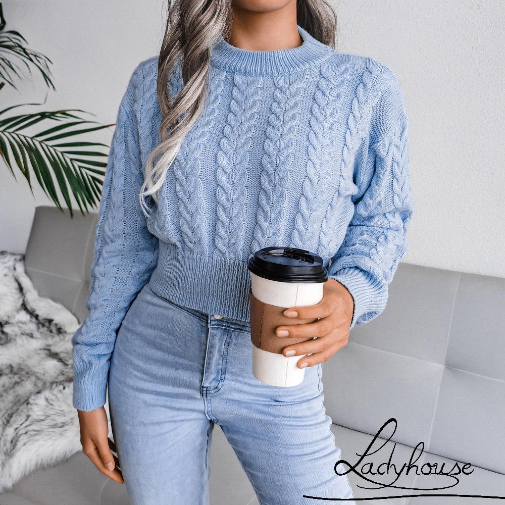 Áo Sweater Dệt Kim Tay Dài Cổ Tròn Màu Sắc Đơn Giản Thoáng Khí Dành Cho Nữ