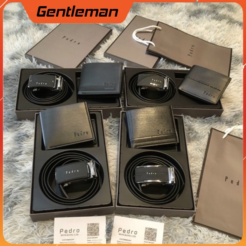 Combo Dây Nịt Ví Da Nam Pedro Cao Cấp Fullbox Kèm Túi Giấy Sang Trọng