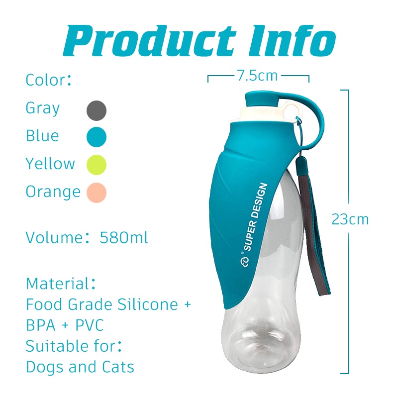 HamshMoc Bình Uống Nước Cho Thú Cưng Bằng Silicone 580Ml