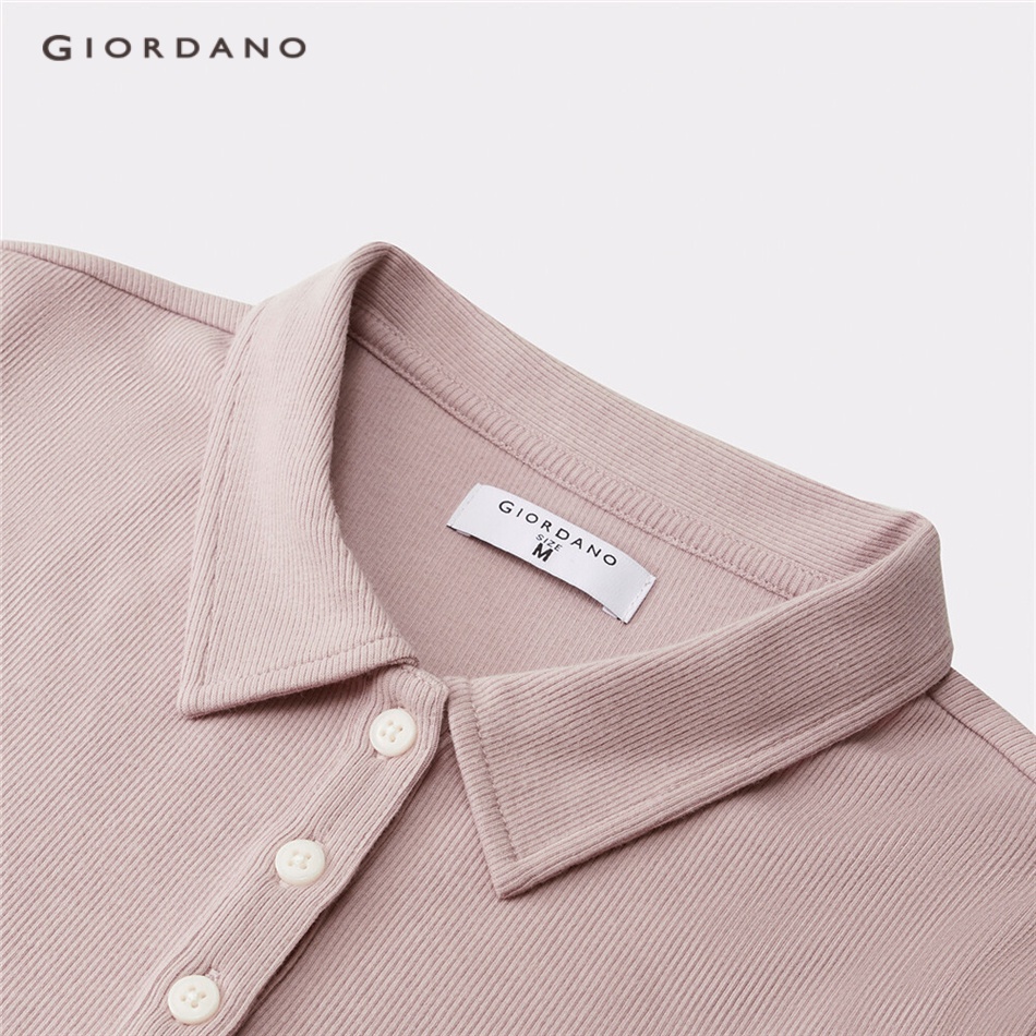 GIORDANO Áo sơ mi nữ polo tay ngắn sọc caro ôm vừa vặn nhiều màu tùy chọn 13313221