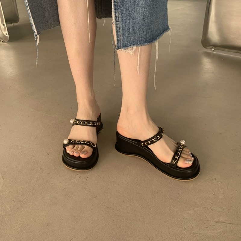 Dép xuồng hai quai song song móc xích cao 7cm 3màu siêu đẹp