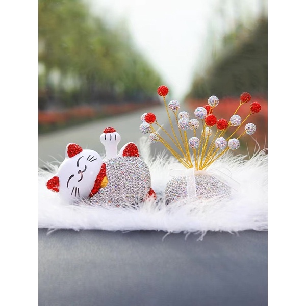 Mèo Thần Tài Vẫy Tay Để Taplo Xe Hơi - Mèo Thần Tài Đính Đá Trang Trí Taplo ô Tô