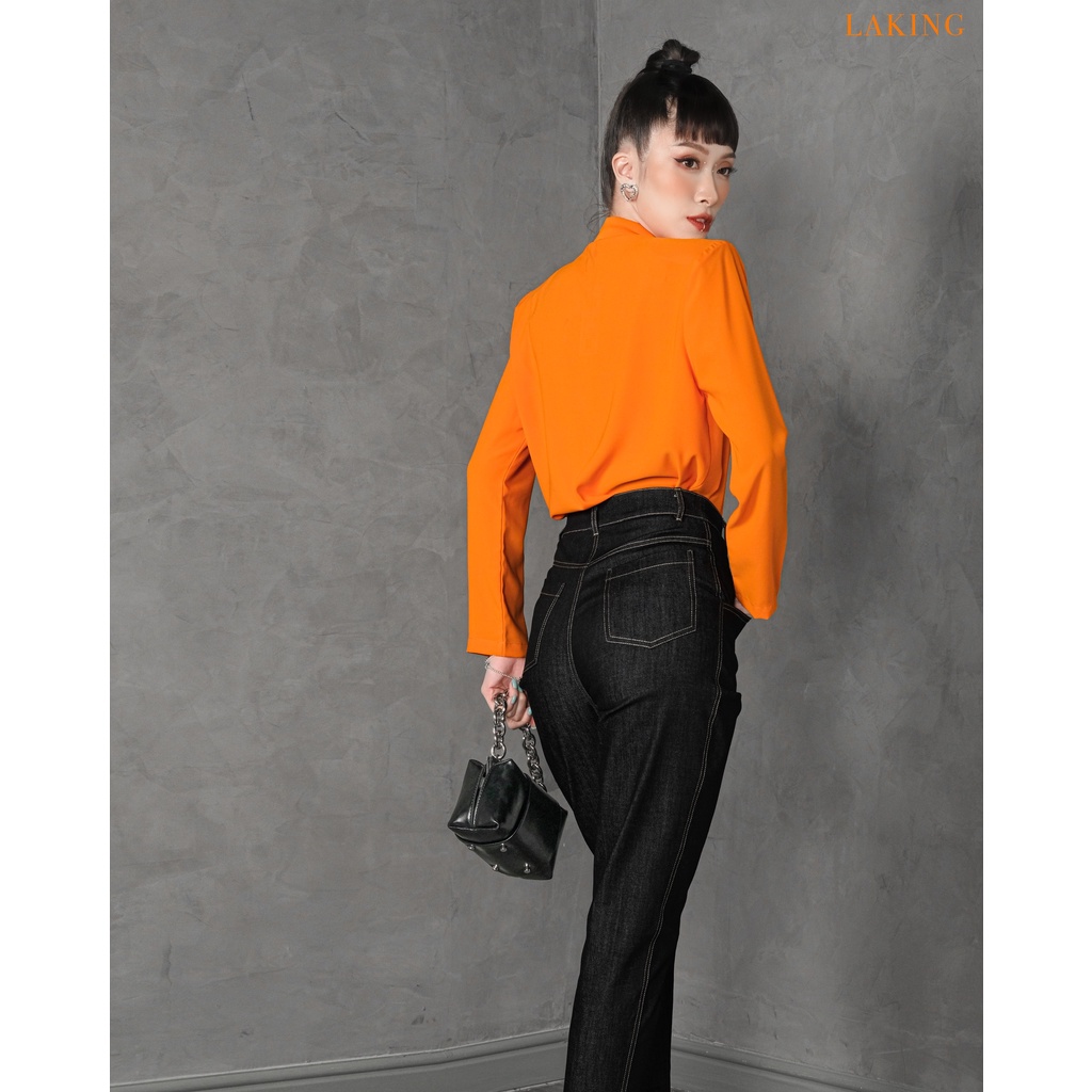 Quần baggy jean đen viền chỉ vàng Laking House