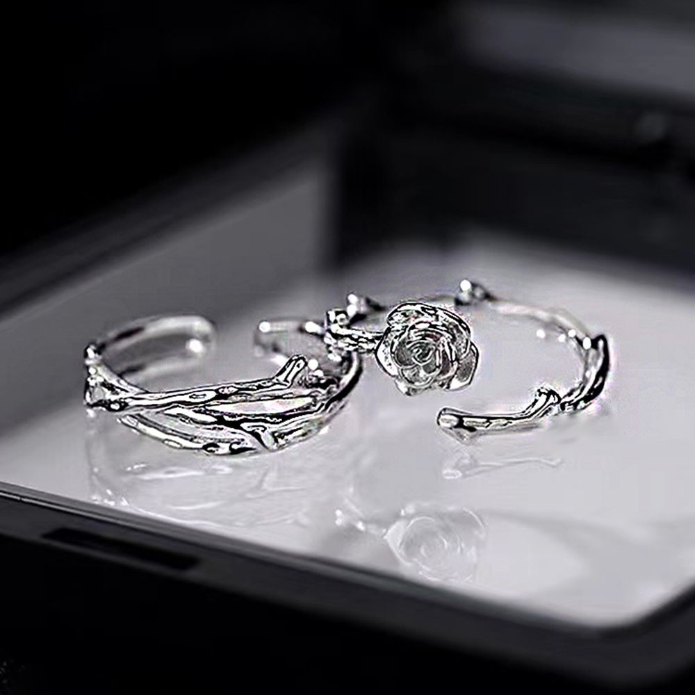 Bộ 2 Nhẫn Hình Hoa Hồng Đính Đá Thời Trang Có Thể Điều Chỉnh Cho Cặp Đôi