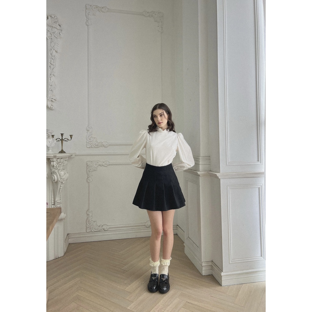 TIFFANY STUDIOS - Sơ Mi Cổ Tròn Tay Phồng Phong Cách Pháp