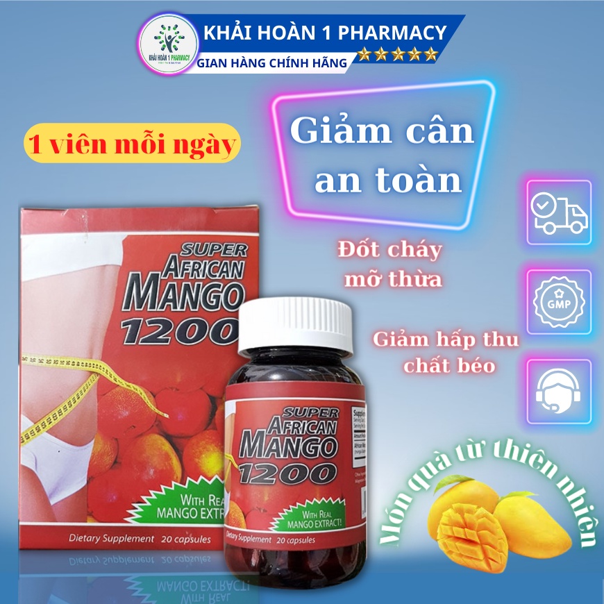 Giảm cân SUPER AFRICAN MANGO 1200 Giảm tích tụ mỡ thừa dưới da - Hộp 20 viên