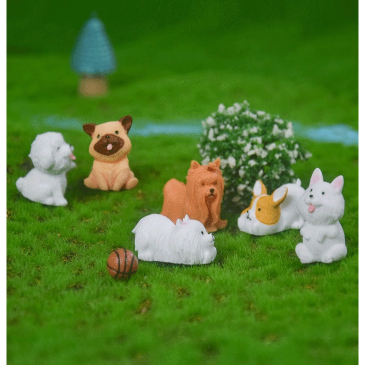 Tượng chó dễ thương trang trí tiểu cảnh terraium, decor chậu cây