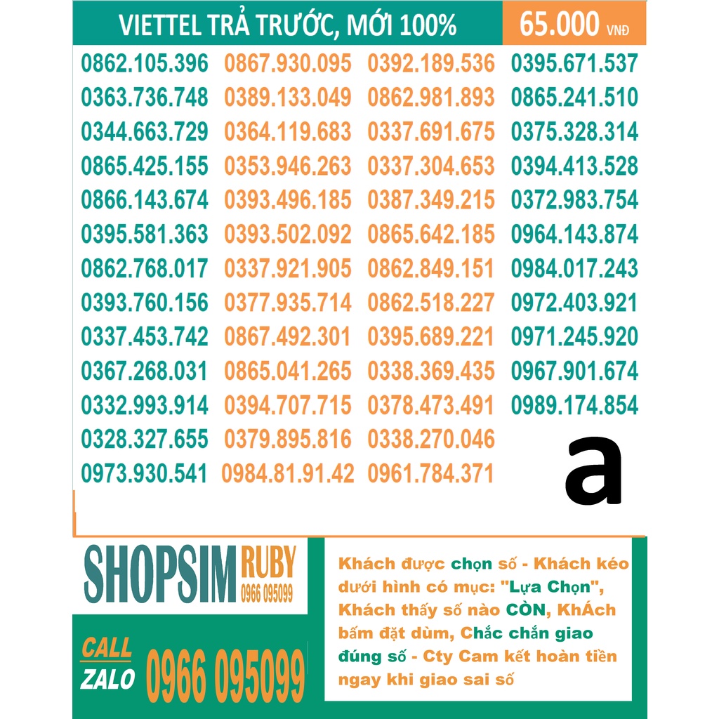 Sim Viettel Trả TRước - Chọn Số - Sim Mới - 4G, Nghe Gọi, Nhắn tin, Toàn Quốc - Gói Tomato, v90, V120N, F90...