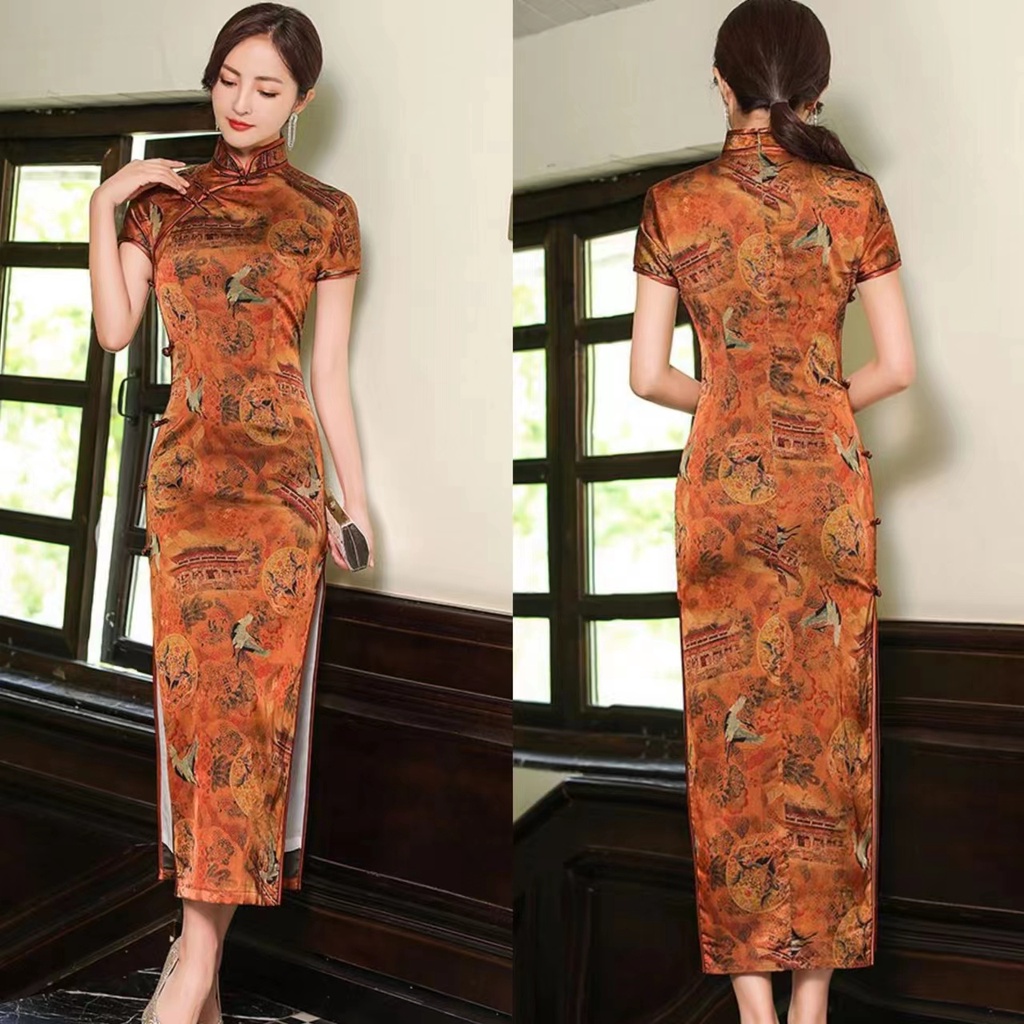 Sườn Xám Vải Satin Cao Cấp Phong Cách Trung Hoa Thời Trang