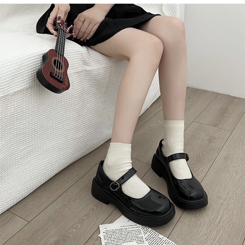 Giày nữ đế cao 3p phong cách hàn quốc, giày búp bê lolita dây cài chất liệu mềm mại