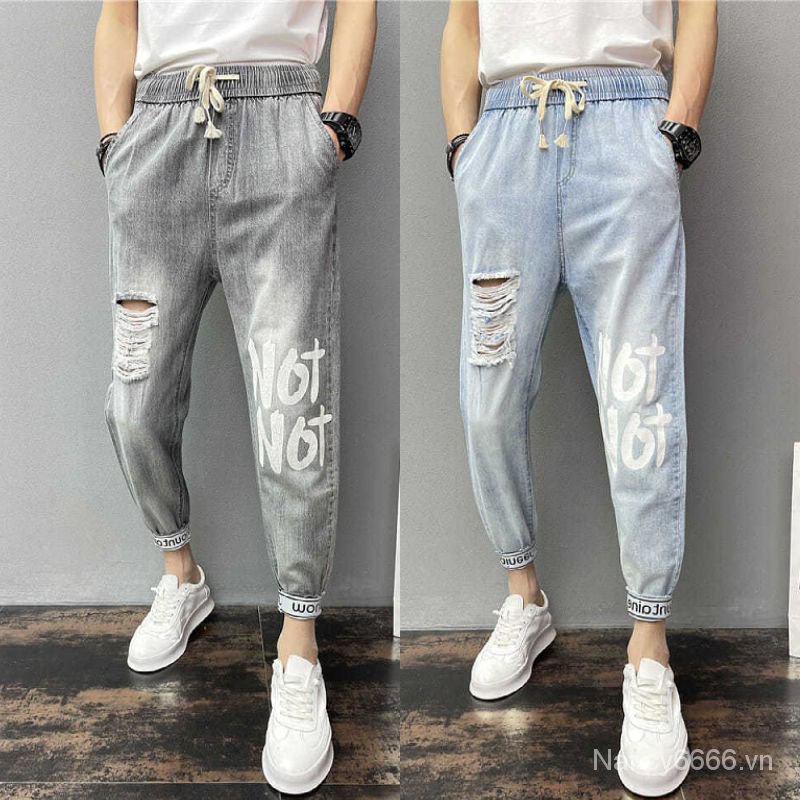 Quần Jeans Dài Rách Gối Thời Trang Dành Cho Nam