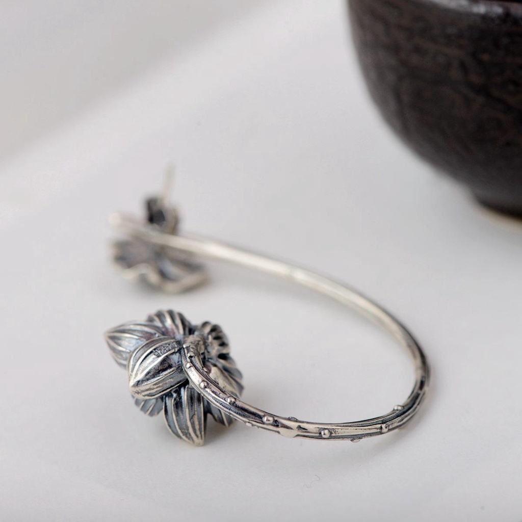 Miyan Bông Tai Mạ Bạc 925 Hình Hoa Sen Phong Cách retro