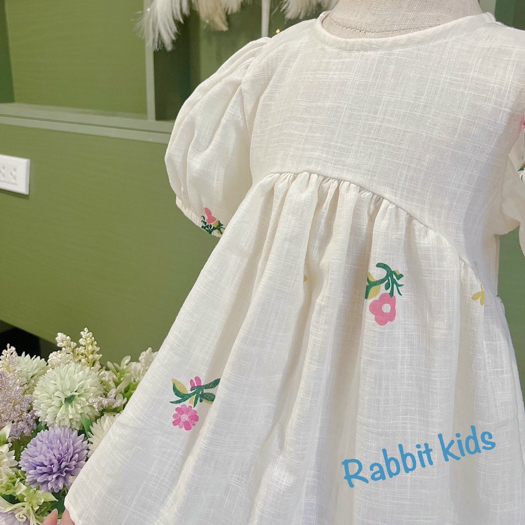 Váy Size Đại Cho Bé 8-40kg💝FREESHIP💝 Rabbit Kids-Đầm Mùa Hè Đi Học Bé Gái Chất Linen Tưng In Hoa Dáng Babydoll Dễ Thương