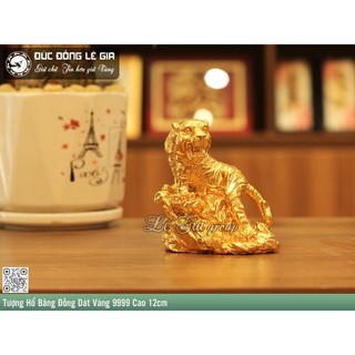 Tượng hổ đứng núi bằng đồng dát vàng để bàn cao 12 cm