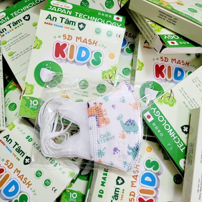 HÀNG CHÍNH HÃNG combo 10 hộp 100 chiếc Khẩu trang y tế Kids cho bé từ 3 tới 10 tuổi 5D Mask hộp 10 cái