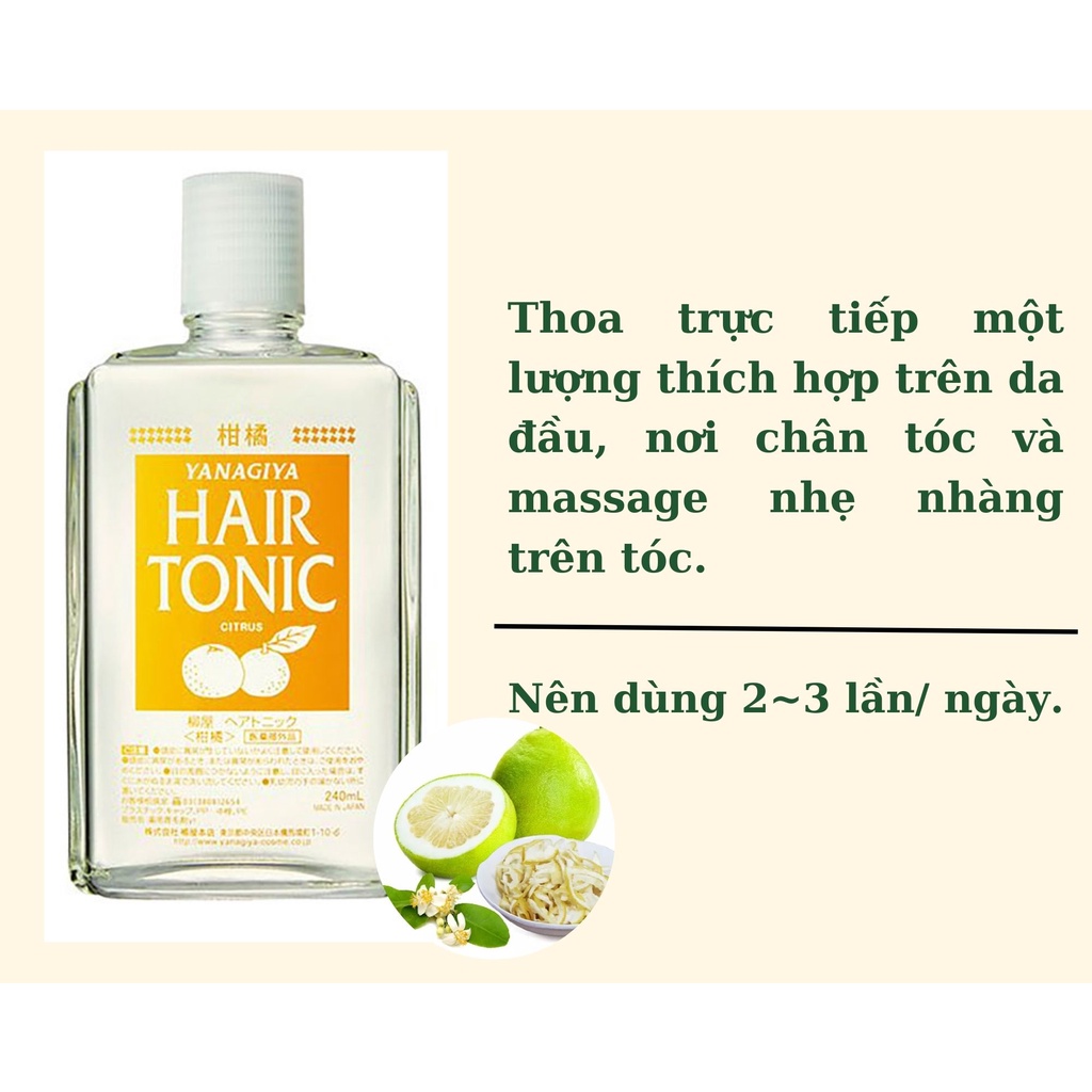 Tinh dầu Bưởi dưỡng tóc, ngăn tóc gãy rụng Hair Tonic Yanagiya 240ml - Hachi Hachi Japan Shop