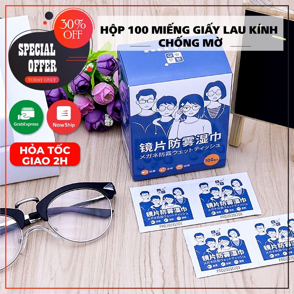 Hộp 100 miếng giấy lau kính chống mờ siêu tiện lợi
