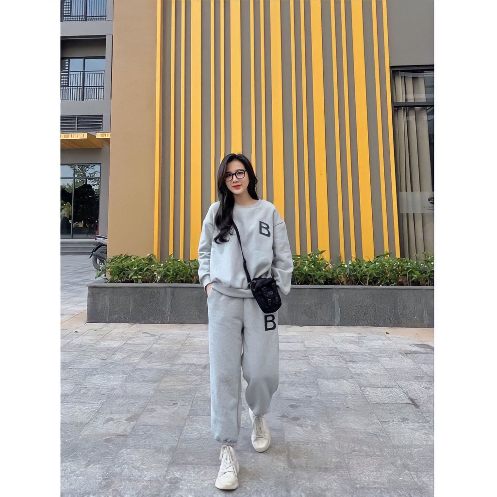 Bộ mặc nhà đi chơi SQ036 thu đông nỉ bông dày dặn cao cấp phối set áo sweater quần jogger đẹp form rộng unisex nam nữ