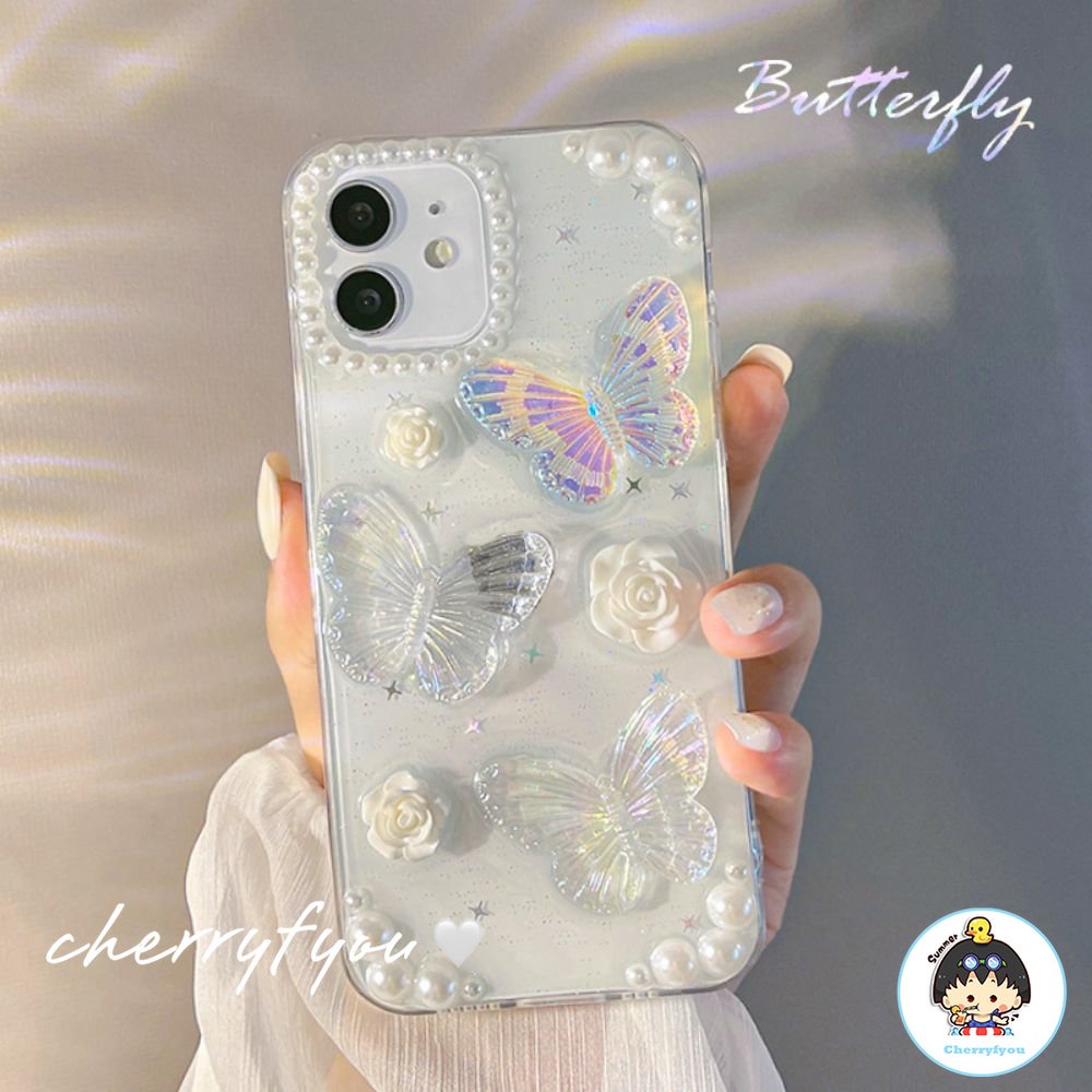 Ốp Điện Thoại Tpu Mềm Trong Suốt Họa Tiết Bướm 3d Dành Cho Iphone 14 13 12 11 Pro Max Xs Xr 8 7 Plus