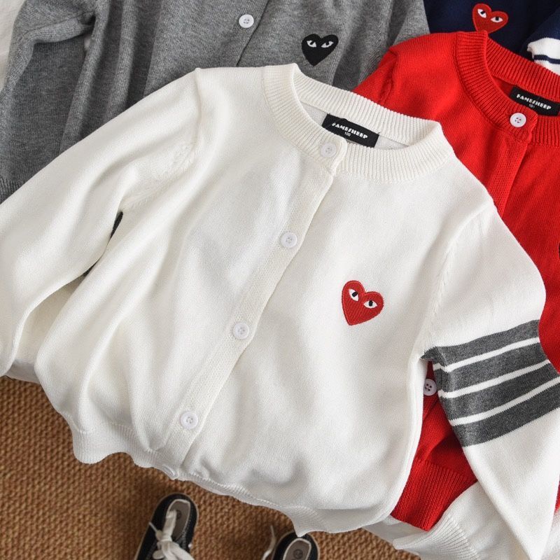 Áo Khoác Cardigan Dệt Kim Mỏng Thêu Họa Tiết Trái Tim Thời Trang Xuân Hè Mới Cho Bé Trai Và Gái