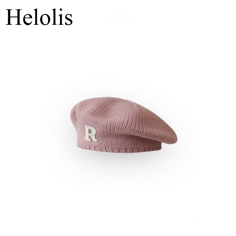 Mũ Beret Len Dệt Kim In Chữ R Thời Trang