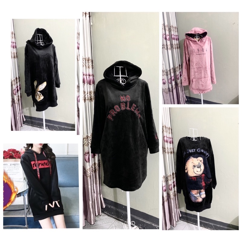 Nhiều mẫu Váy đầm NHUNG hoodie thu đông siêu đẹp